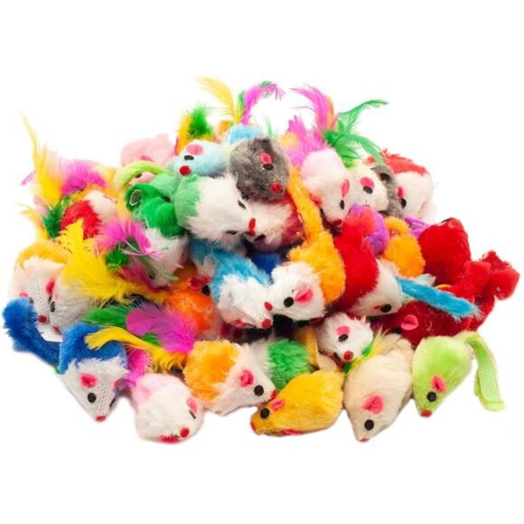 Fashion's Talk 48-Count Assorted Mice Cat Toys Furry Rattle Mouse Kitten Toy - Picture 5 of 8